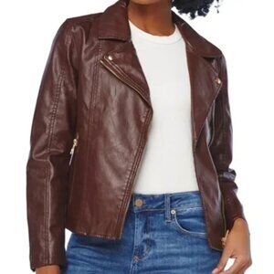 Dex Plus Faux Leather Brown Moto Jacket Brand New NWT